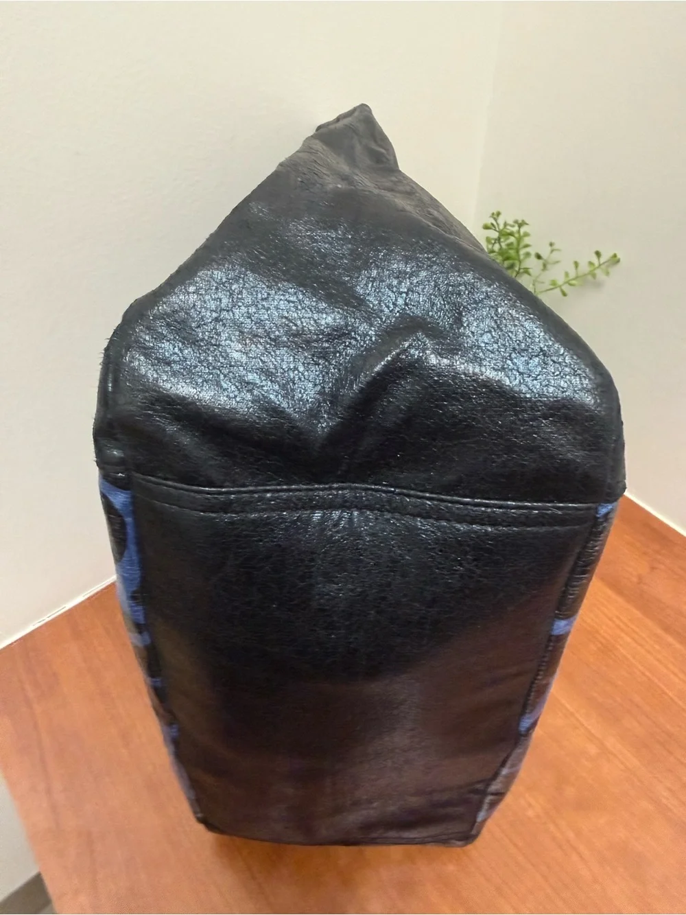 Braciano Black Tote Bag with Blue Pattern NWT